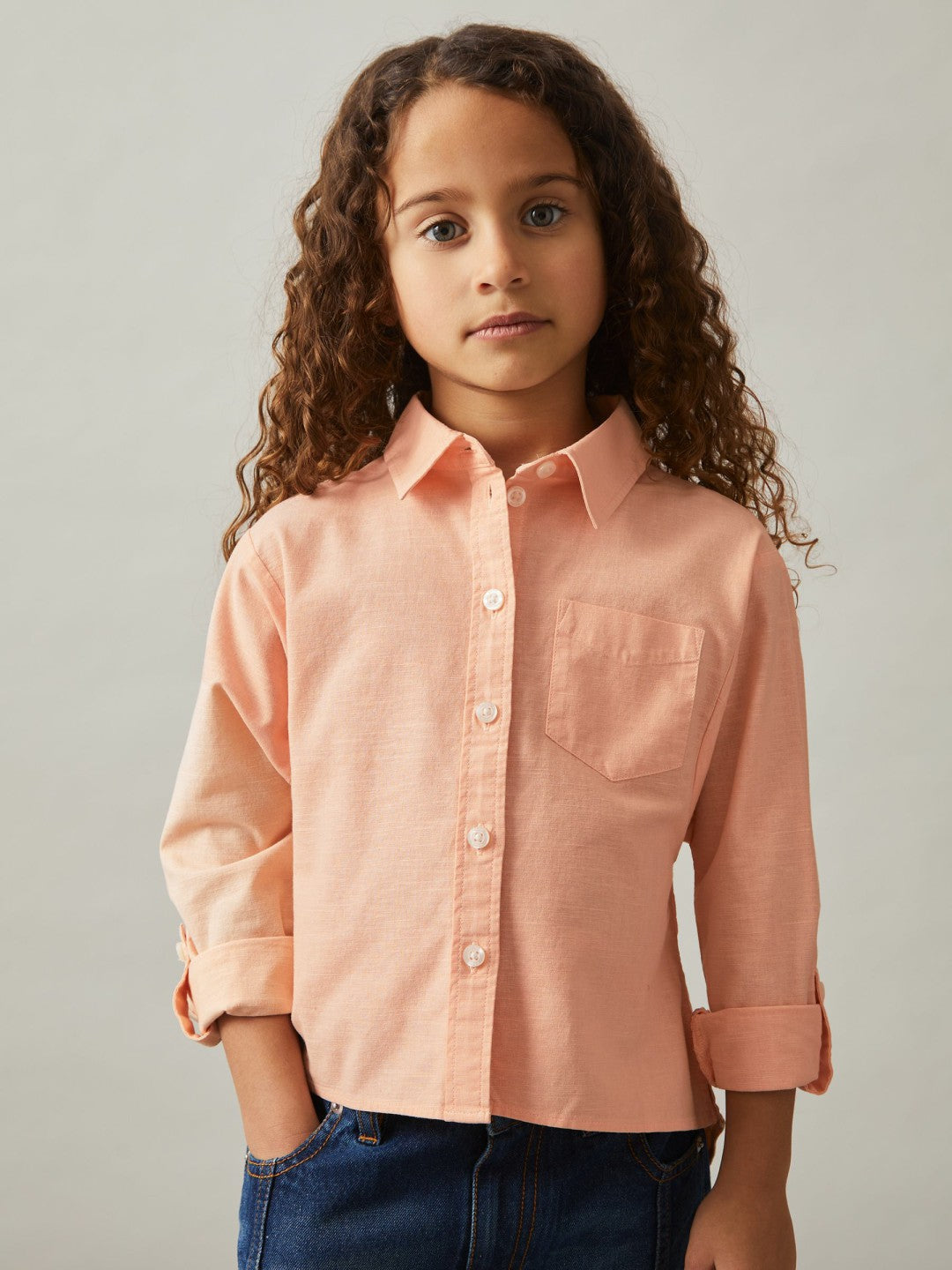 13-14 yrs Linen Roll-Cuff Shirt Peach | Children & Baby