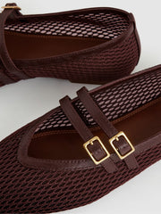 Mesh Double-Strap Ballet Flats Oxblood | Women