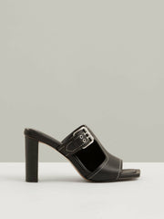 Leather Buckle Block-Heel Sandals Black | Women