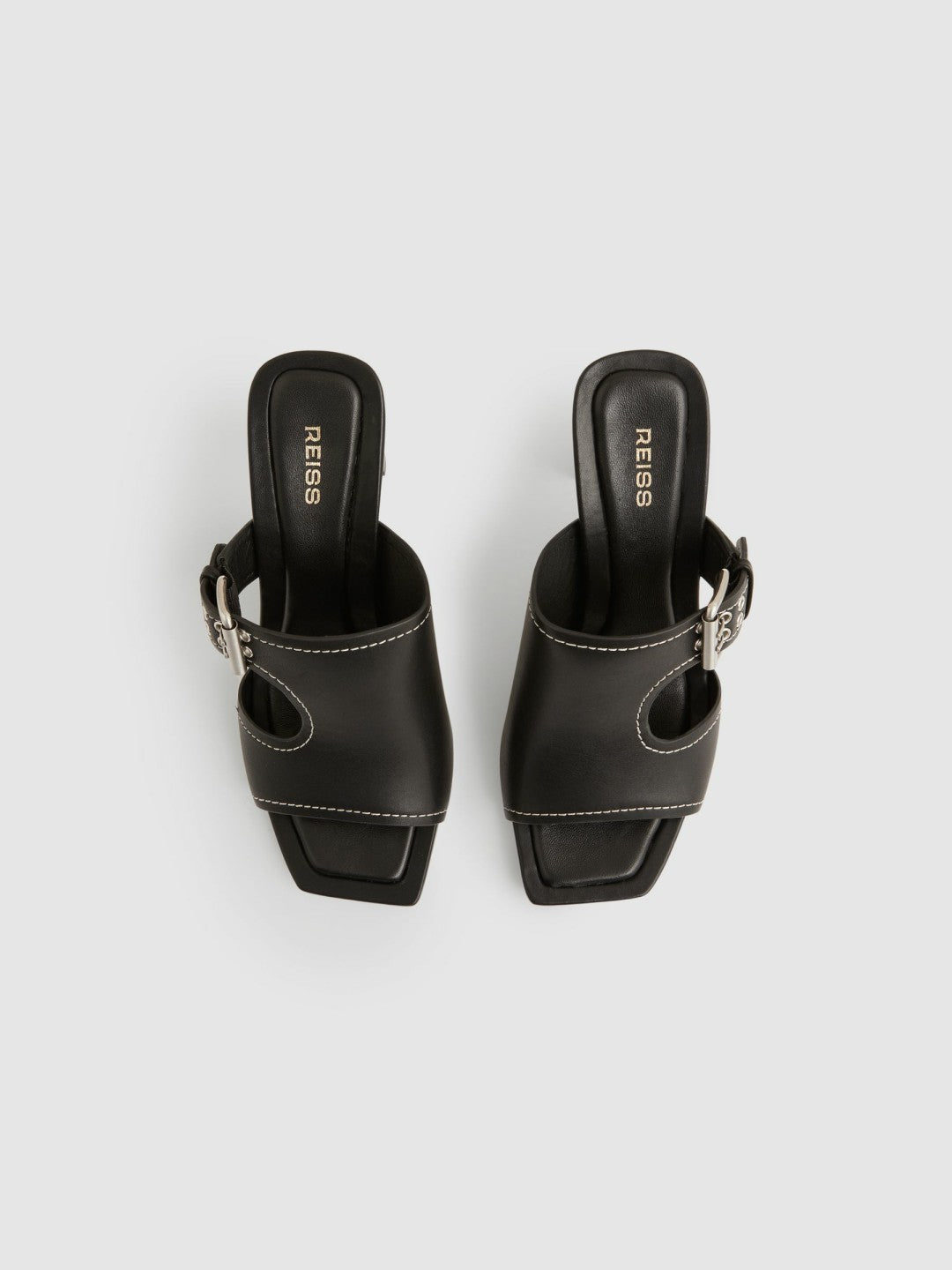 Leather Buckle Block-Heel Sandals Black | Women