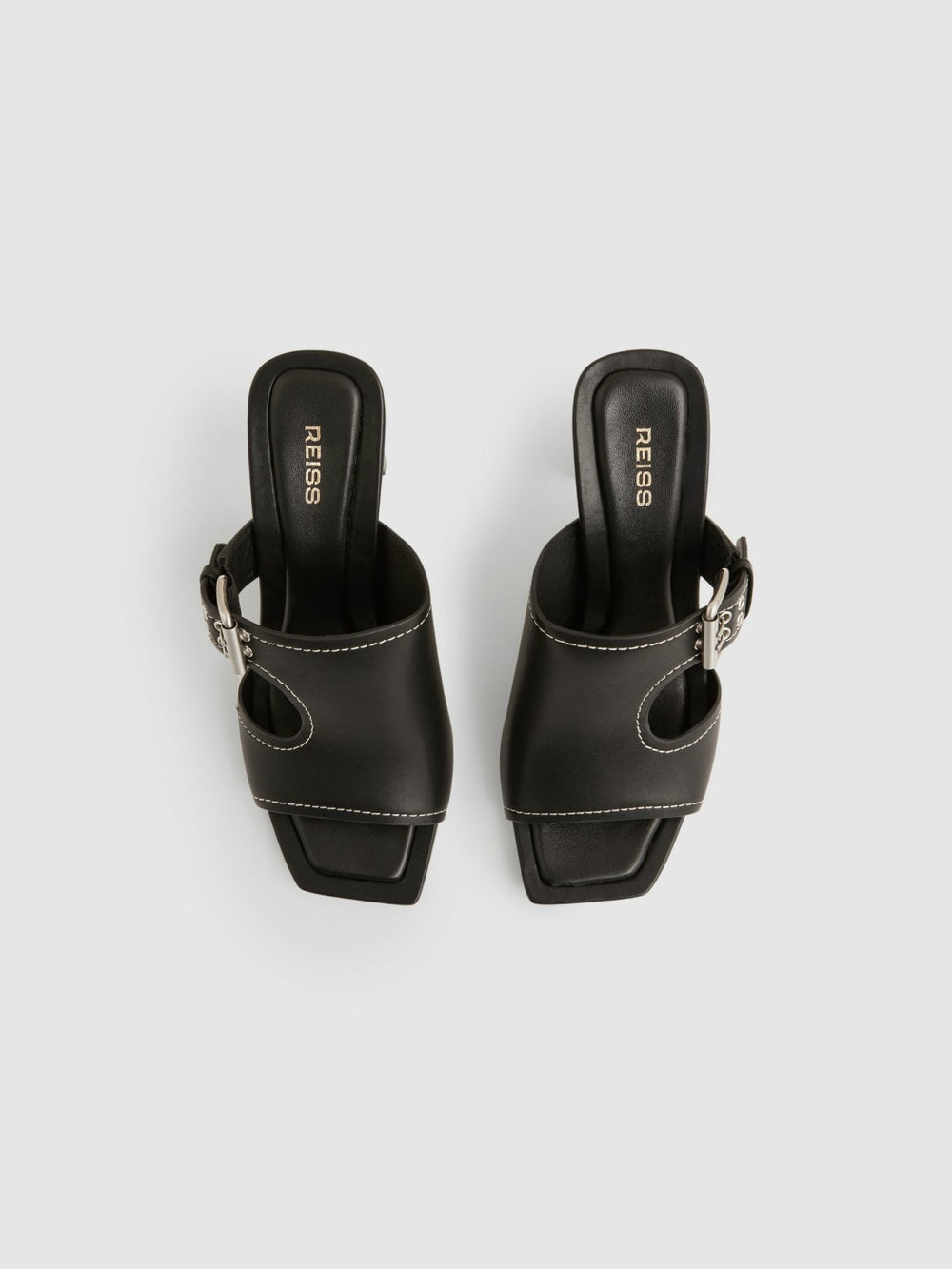 Leather Buckle Block-Heel Sandals Black | Women