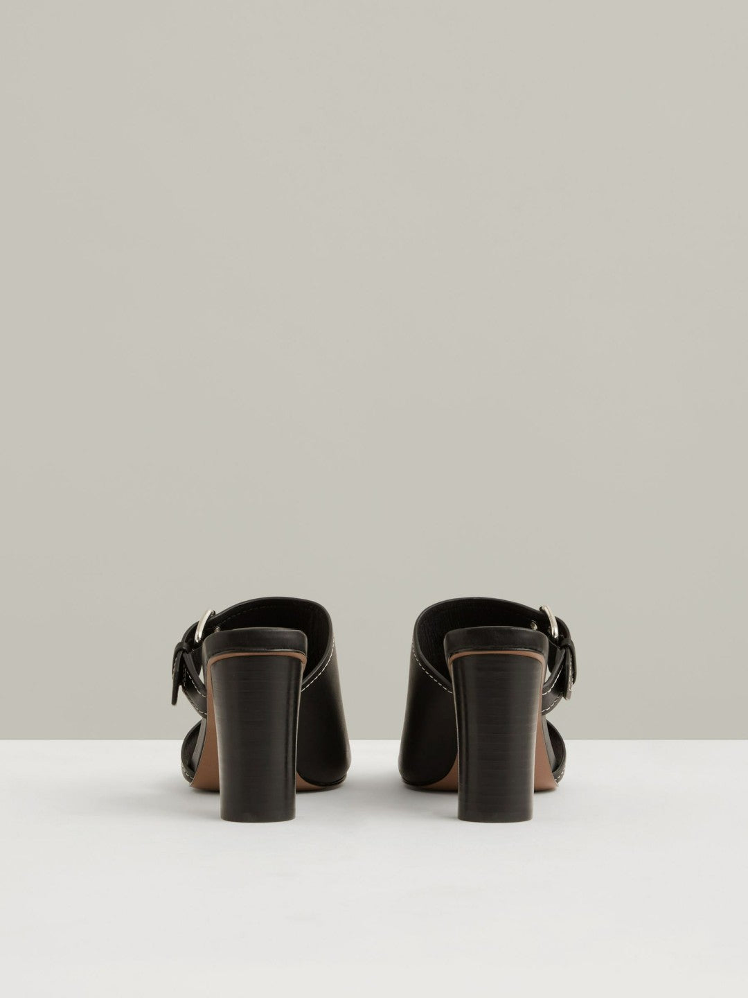 Leather Buckle Block-Heel Sandals Black | Women
