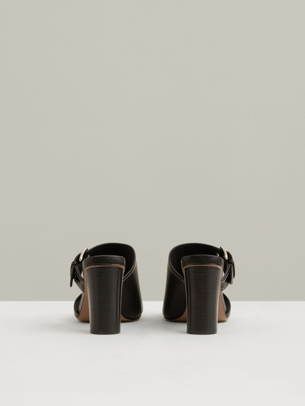 Leather Buckle Block-Heel Sandals Black | Women