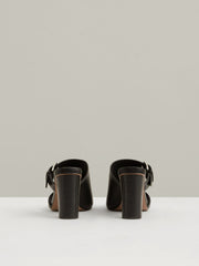 Leather Buckle Block-Heel Sandals Black | Women