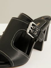 Leather Buckle Block-Heel Sandals Black | Women