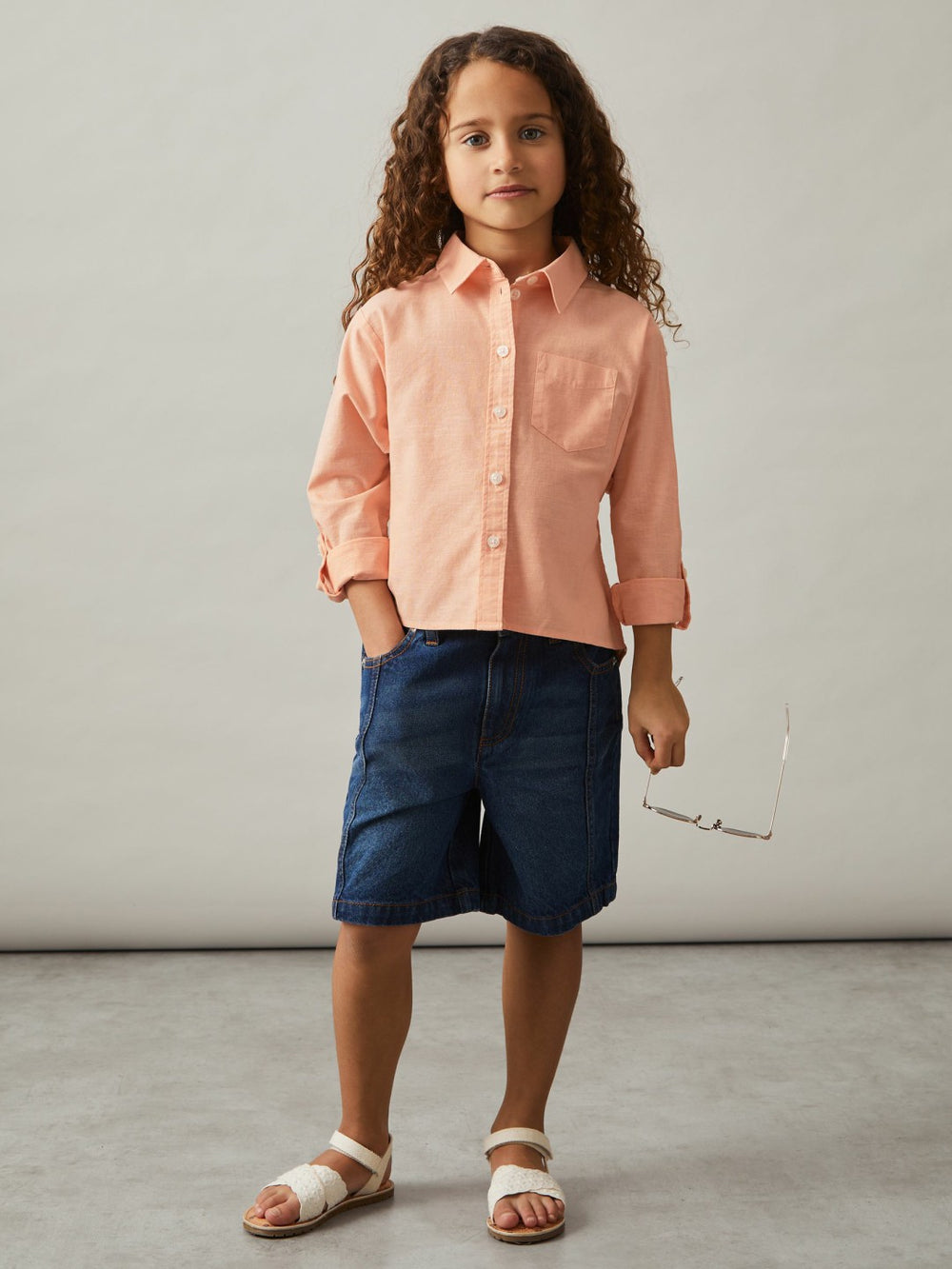 9-13 yrs Linen Roll-Cuff Shirt Peach | Children & Baby