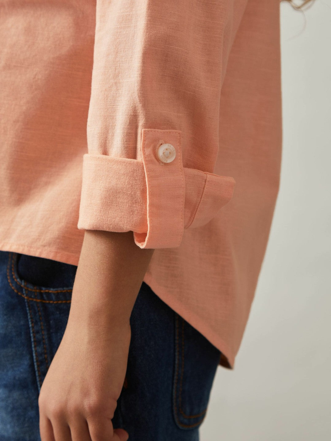 9-13 yrs Linen Roll-Cuff Shirt Peach | Children & Baby