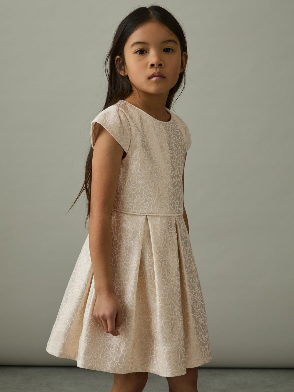 4-9 yrs Brocade Cap-Sleeve Pleated Dress Ivory | Children & Baby