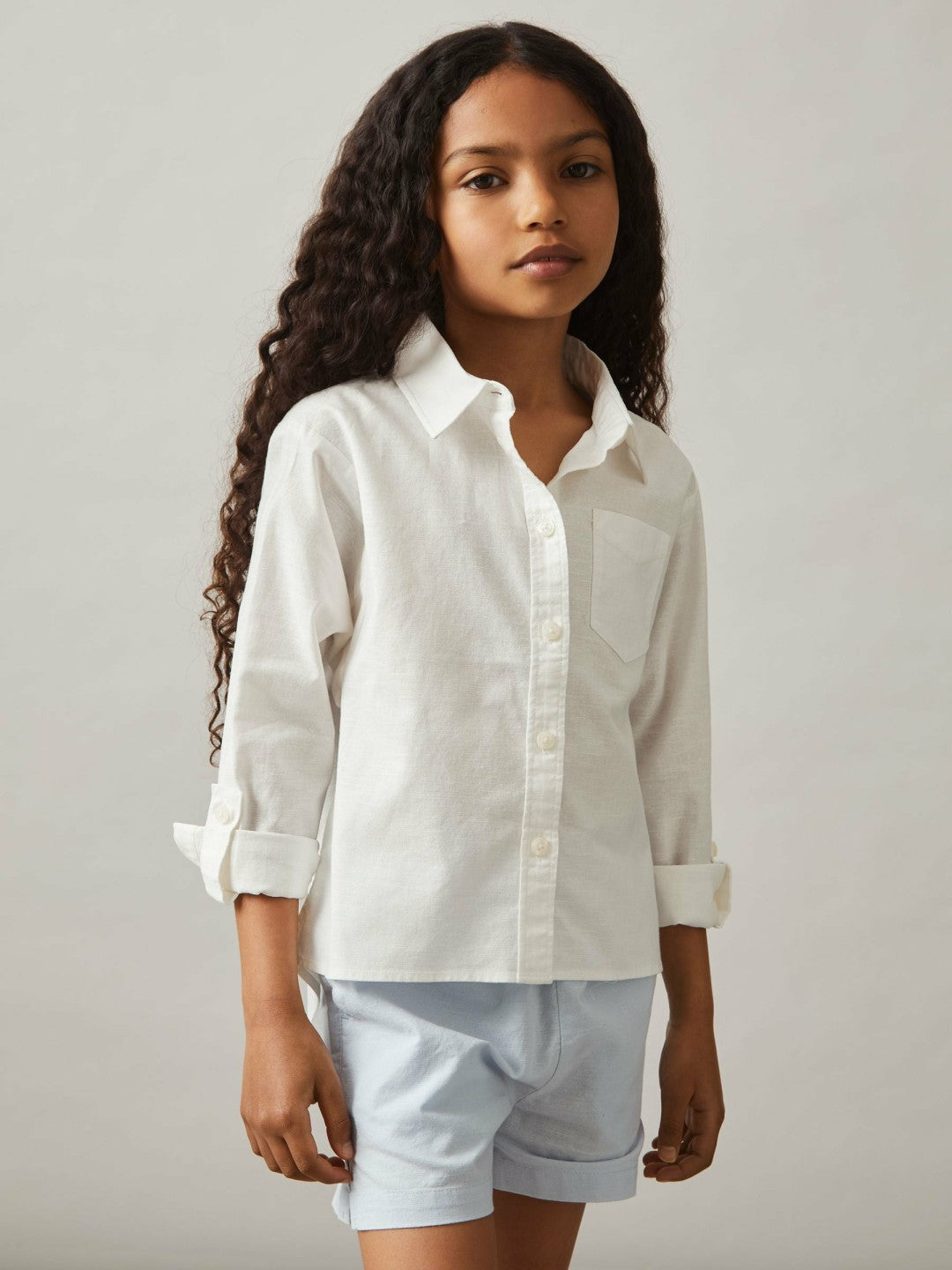 9-13 yrs Linen Roll-Cuff Shirt Ivory | Children & Baby