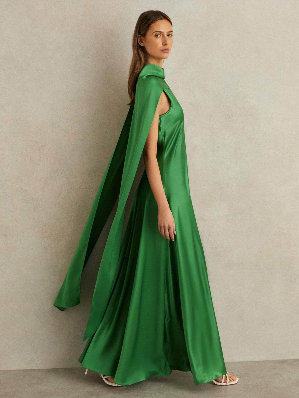 Petite Satin Cape Maxi Dress Green | Women