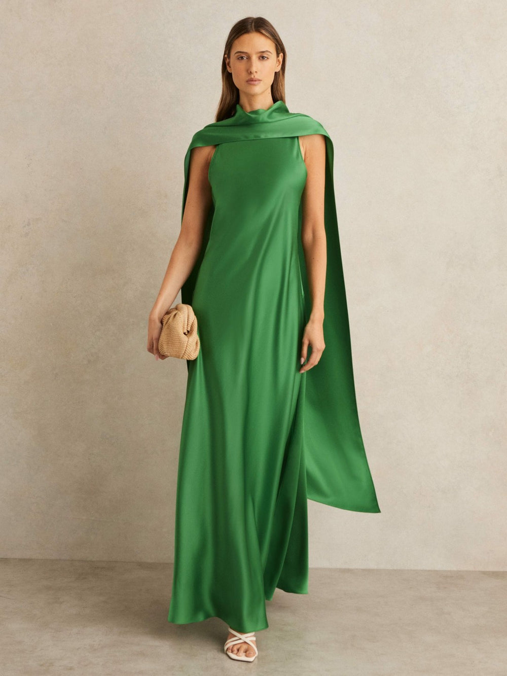 Petite Satin Cape Maxi Dress Green | Women