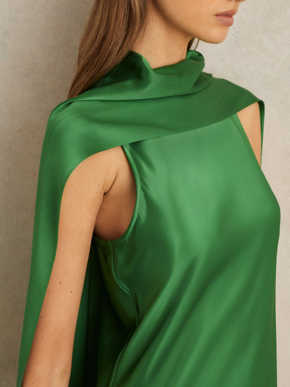 Petite Satin Cape Maxi Dress Green | Women