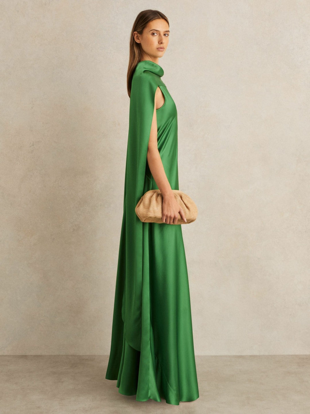 Petite Satin Cape Maxi Dress Green | Women
