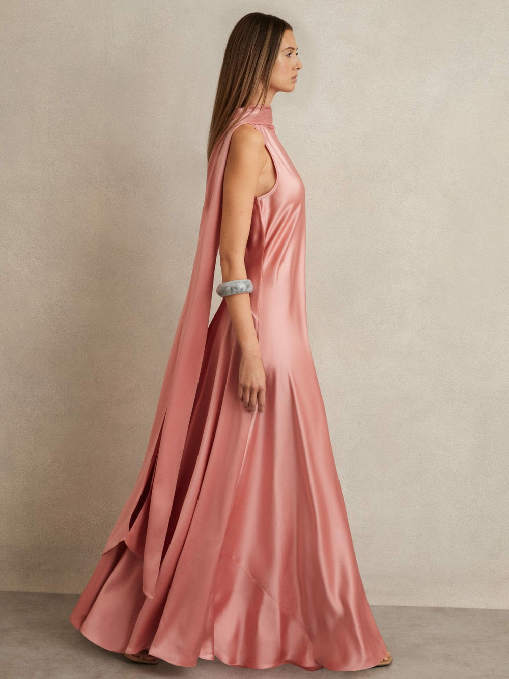 Petite Satin Cape Maxi Dress Pink | Women