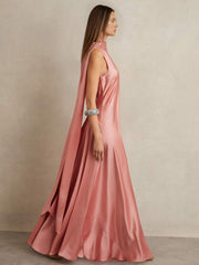 Petite Satin Cape Maxi Dress Pink | Women