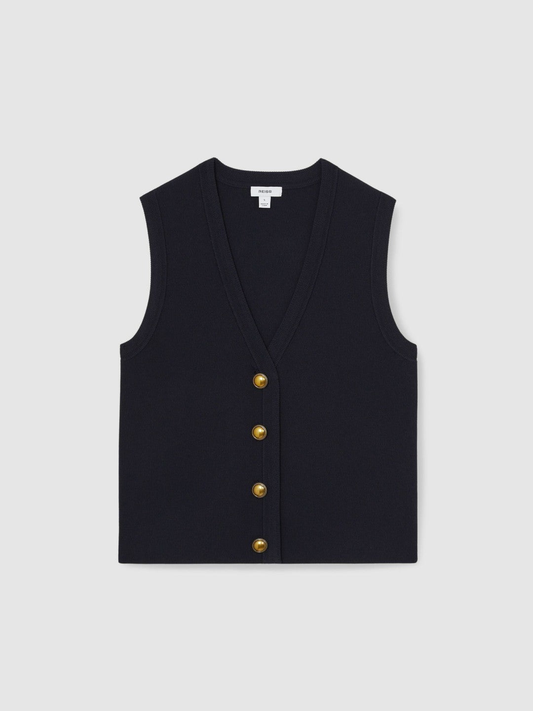 Knitted Button Through Vest Navy | Women