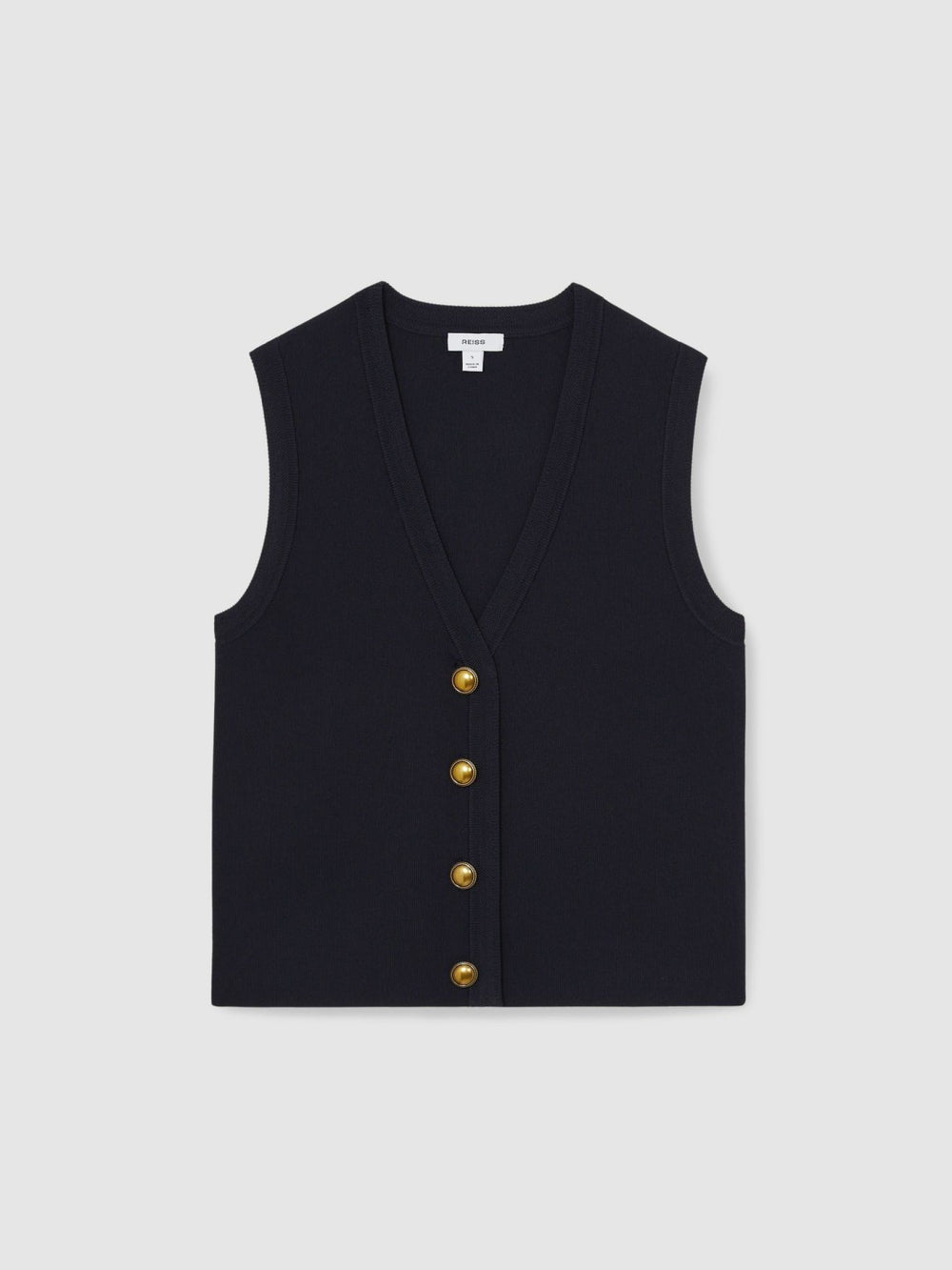 Knitted Button Through Vest Navy | Women