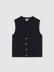 Knitted Button Through Vest Navy | Women