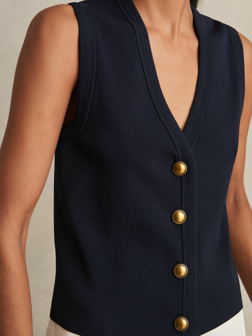 Knitted Button Through Vest Navy | Women
