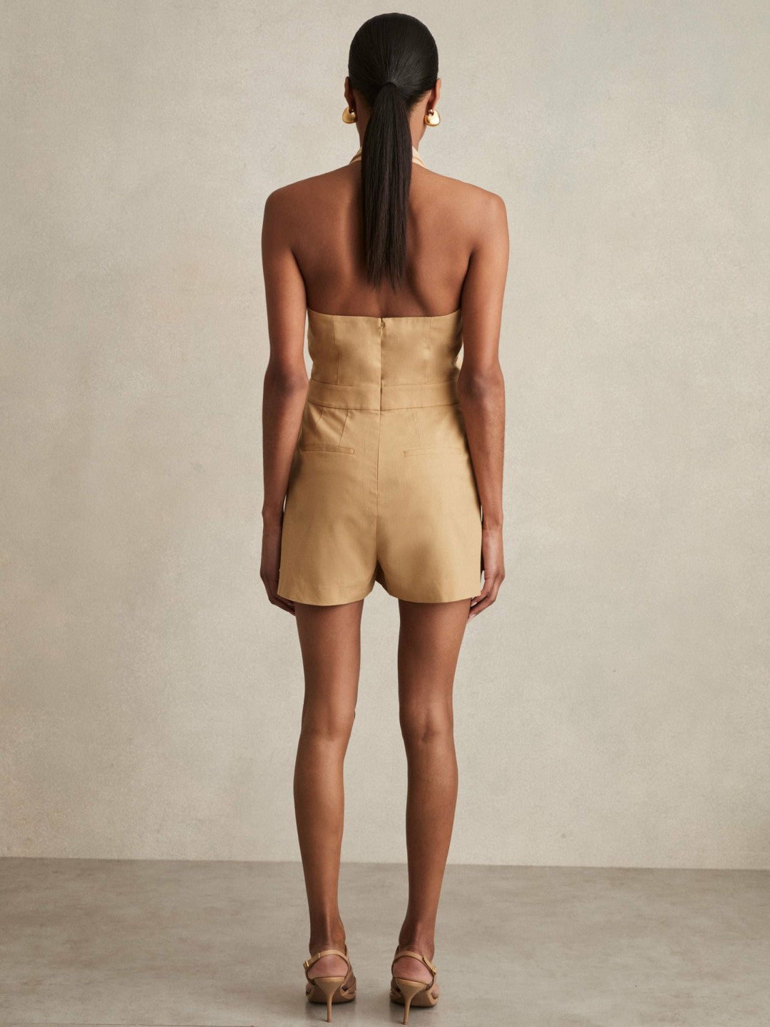 Lyocell Cotton Halter Skort Playsuit Camel | Women