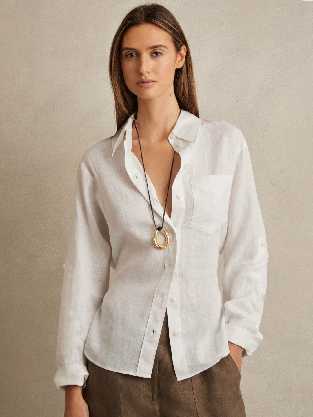 Linen Tie-Back Shirt White | Women