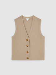Knitted Button Through Vest Neutral | Women