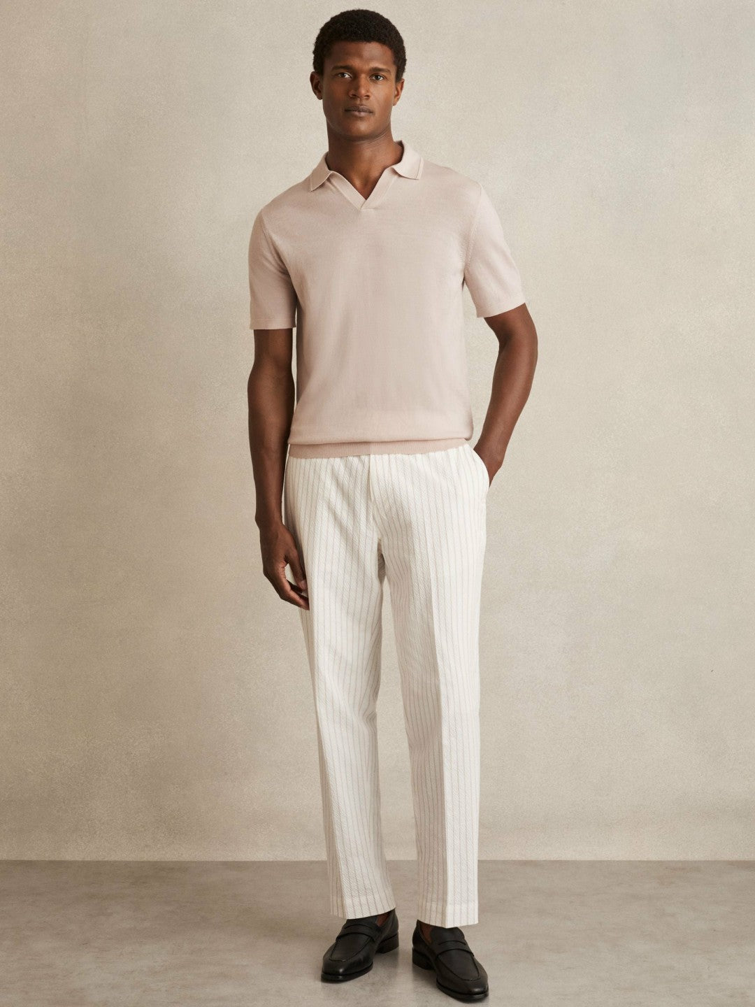 Merino Wool Open Collar Polo Shirt Beige | Men
