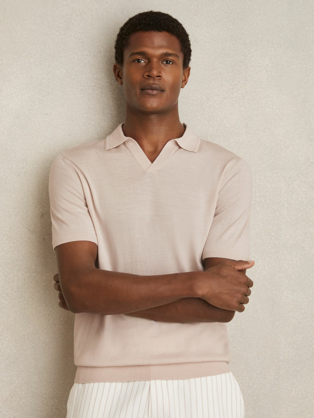 Merino Wool Open Collar Polo Shirt Beige | Men