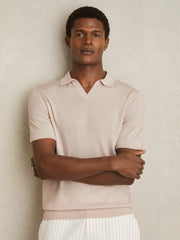 Merino Wool Open Collar Polo Shirt Beige | Men