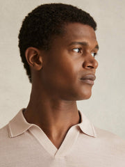 Merino Wool Open Collar Polo Shirt Beige | Men