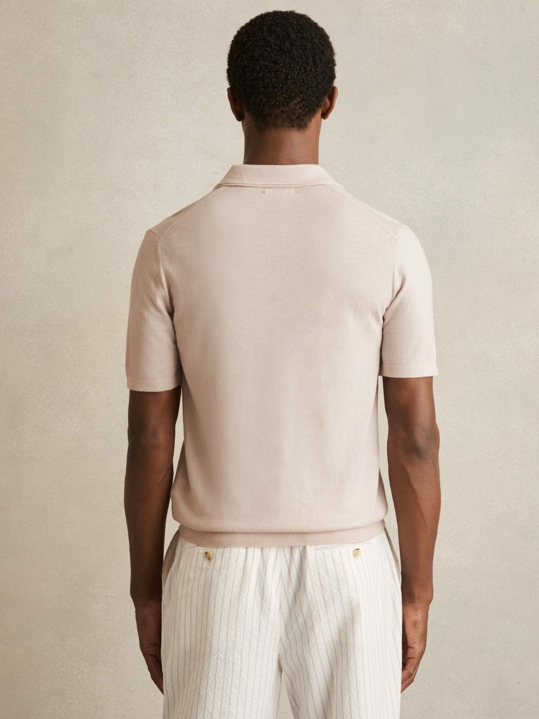 Merino Wool Open Collar Polo Shirt Beige | Men