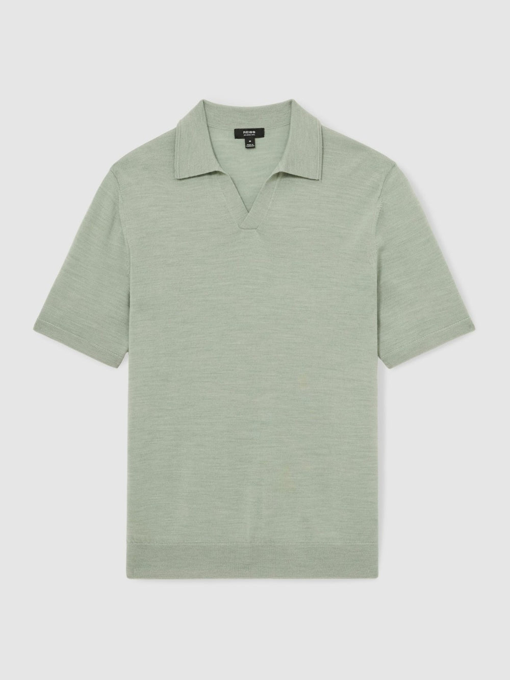 Merino Wool Open Collar Polo Shirt Sage Green Melange | Men