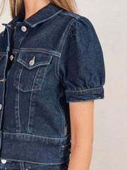 Paige Puff-Sleeve Short Denim Jacket Emberlynn Blue | Women