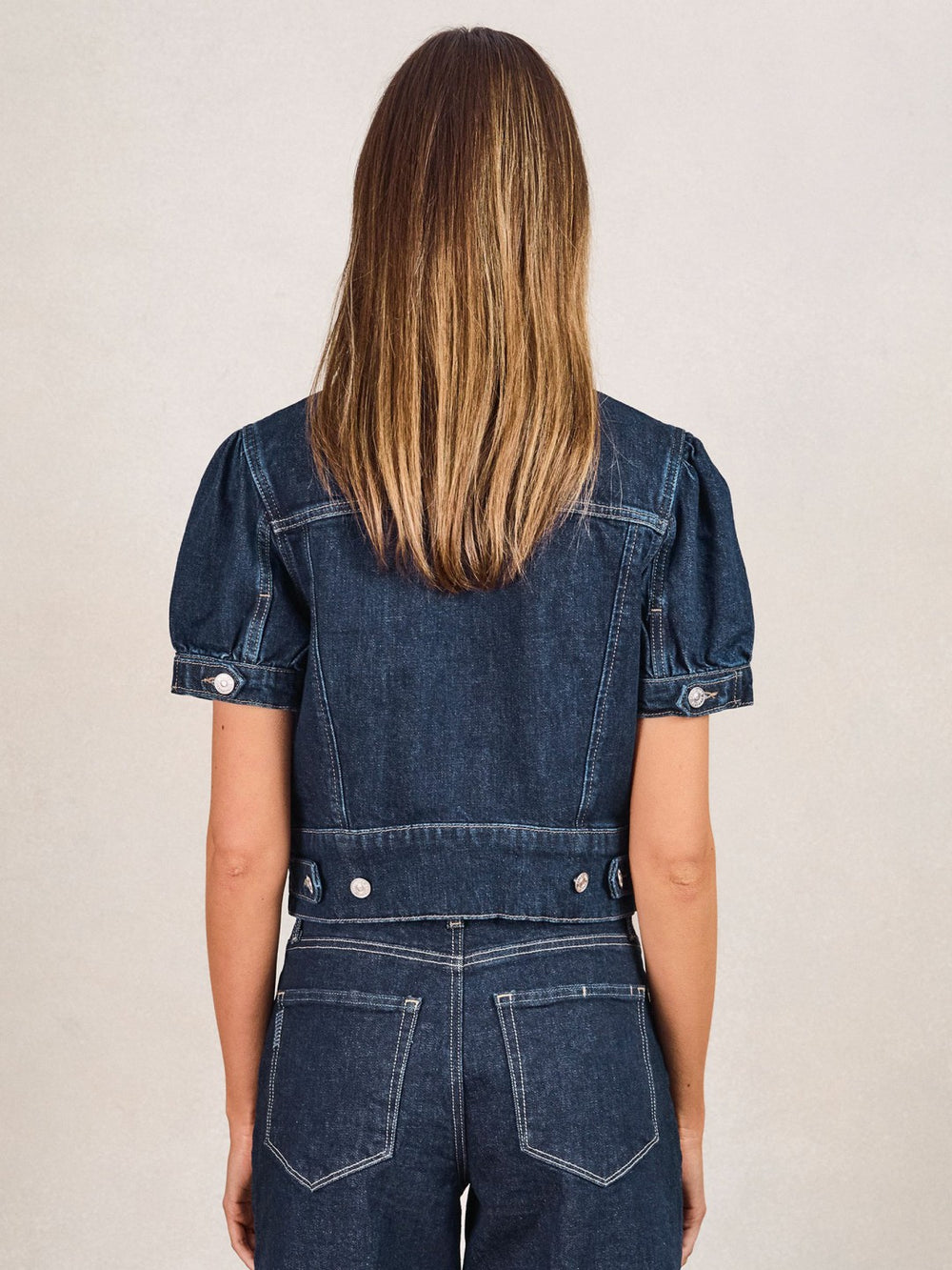 Paige Puff-Sleeve Short Denim Jacket Emberlynn Blue | Women