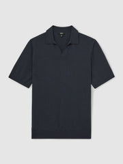 Merino Wool Open Collar Polo Shirt Midnight Navy | Men