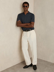 Merino Wool Open Collar Polo Shirt Midnight Navy | Men