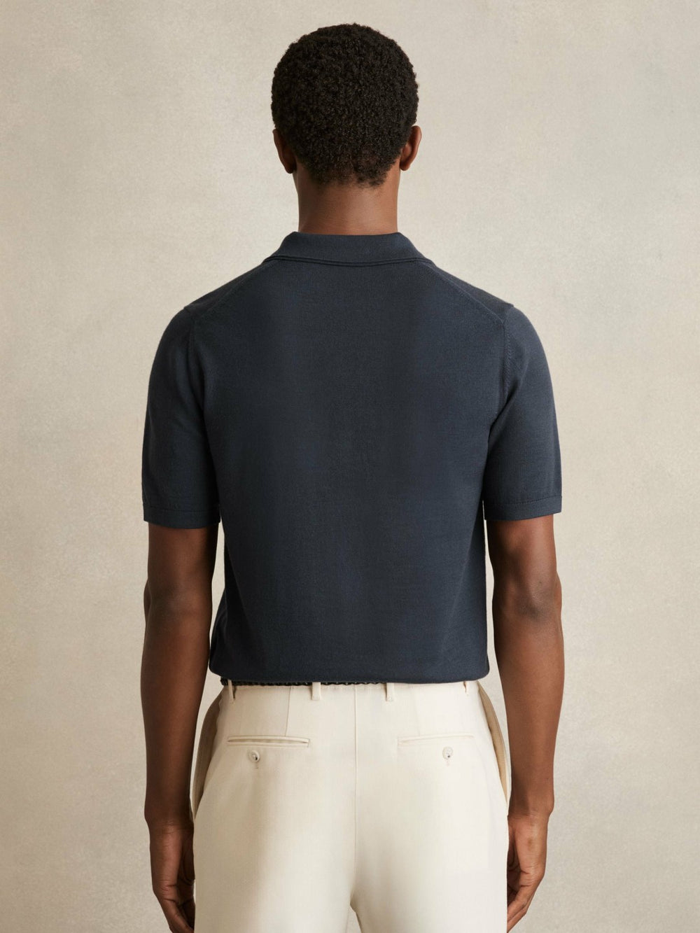 Merino Wool Open Collar Polo Shirt Midnight Navy | Men