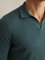Merino Wool Open Collar Polo Shirt Orion Blue | Men