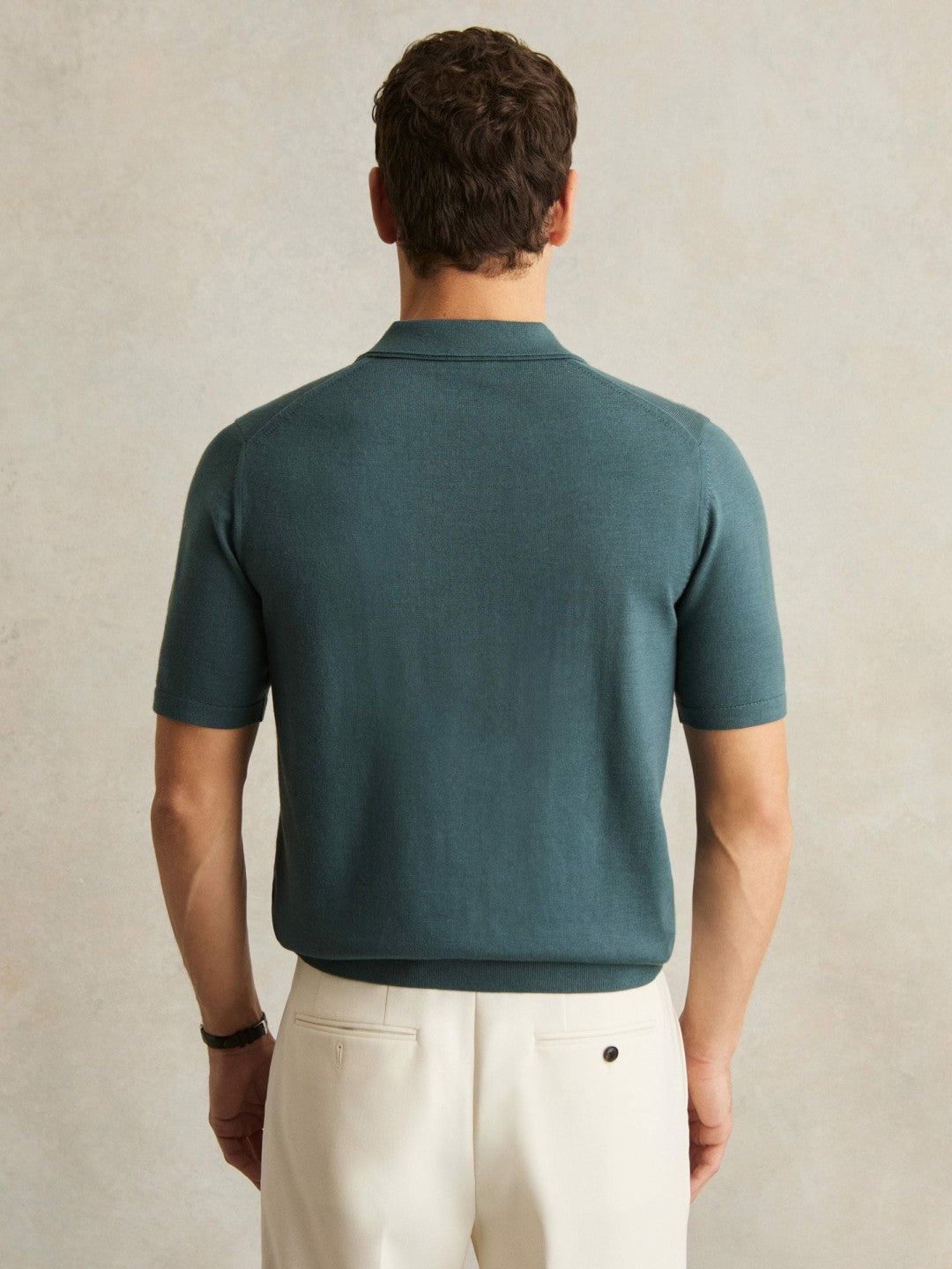 Merino Wool Open Collar Polo Shirt Orion Blue | Men