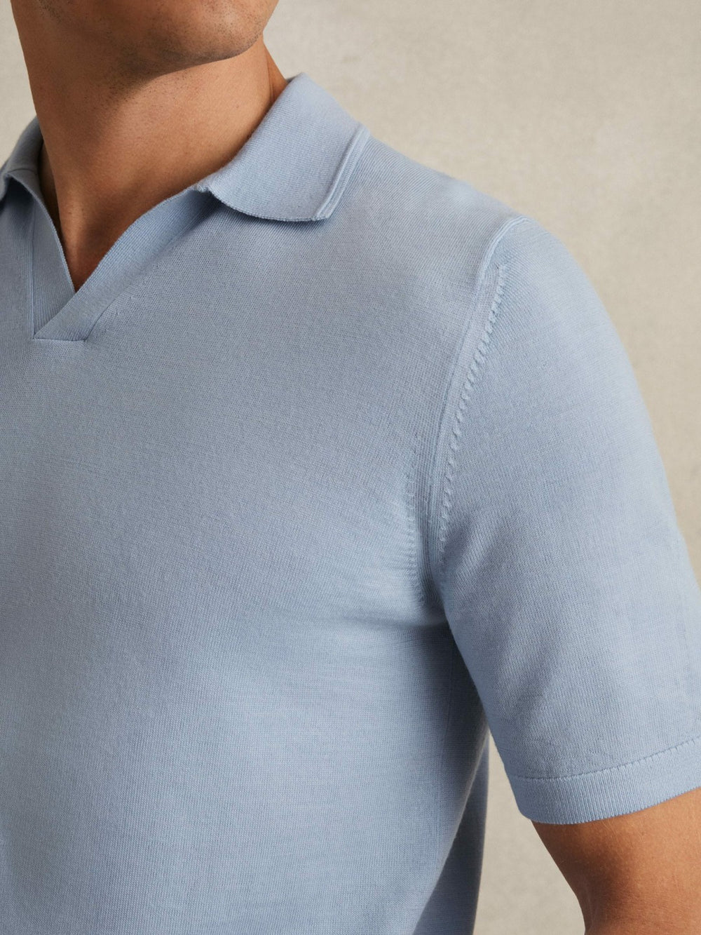 Merino Wool Open Collar Polo Shirt Soft Blue | Men