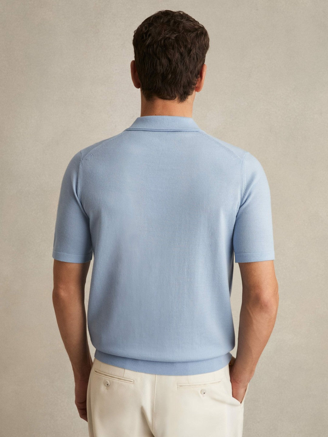 Merino Wool Open Collar Polo Shirt Soft Blue | Men