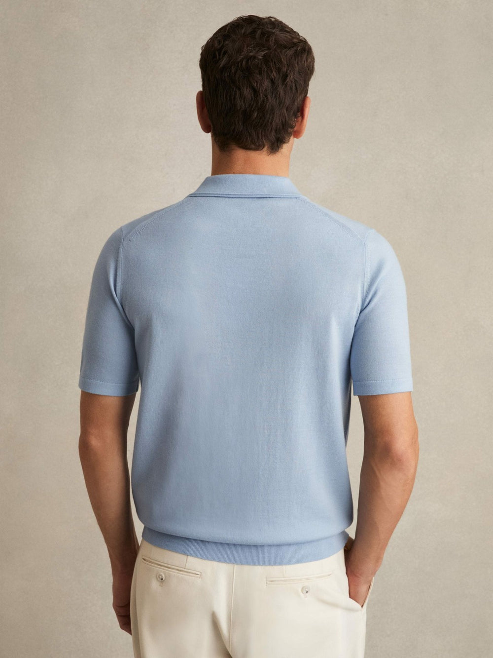 Merino Wool Open Collar Polo Shirt Soft Blue | Men