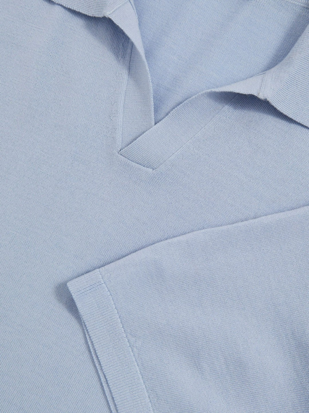 Merino Wool Open Collar Polo Shirt Soft Blue | Men