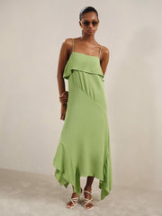 Ruffle-Detail Midi Dress Green | Women