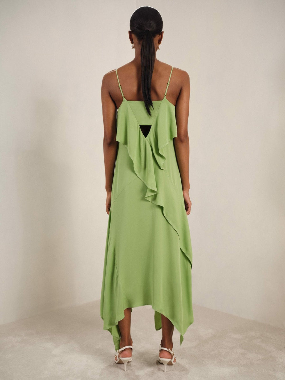 Ruffle-Detail Midi Dress Green | Women