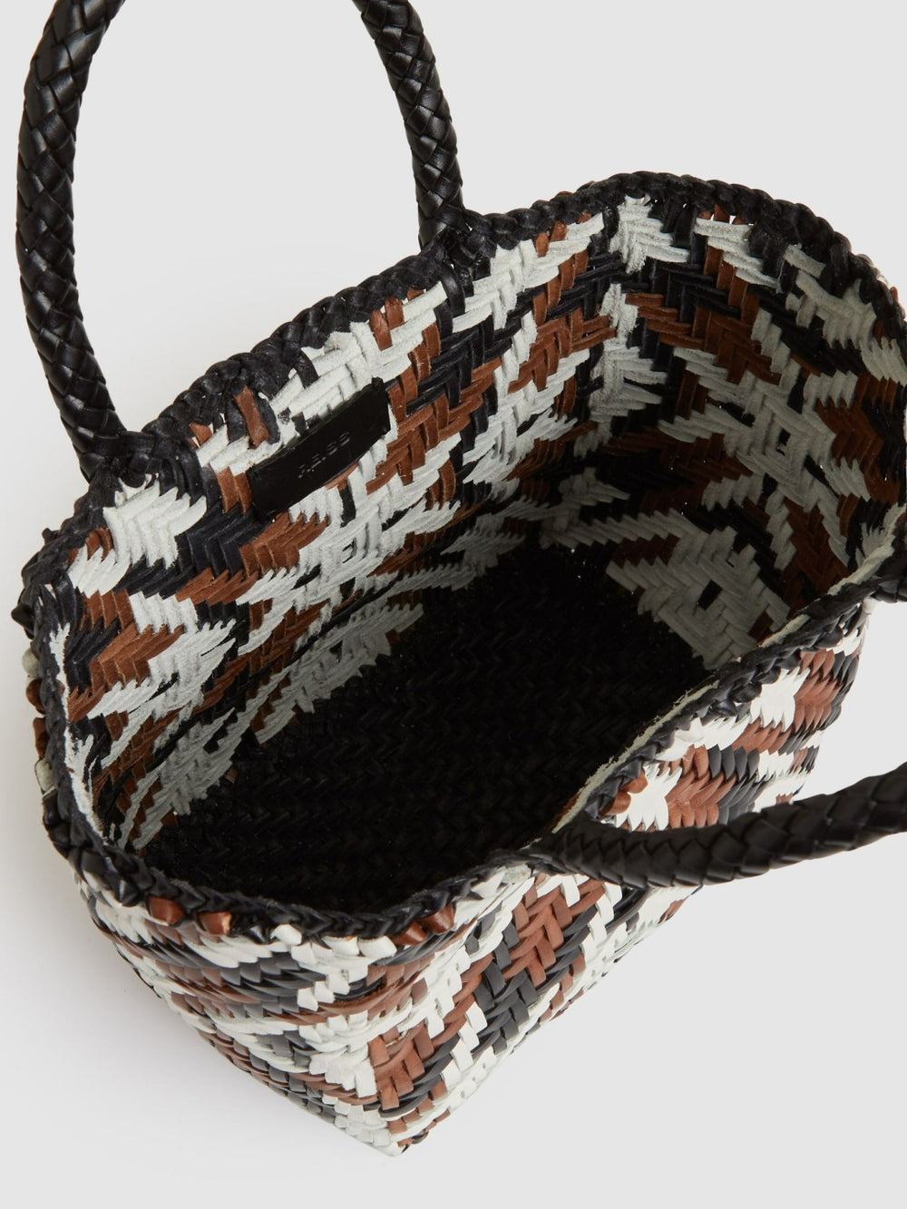Small Leather Woven Tote Bag Tan/White/Black | Women