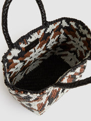 Small Leather Woven Tote Bag Tan/White/Black | Women