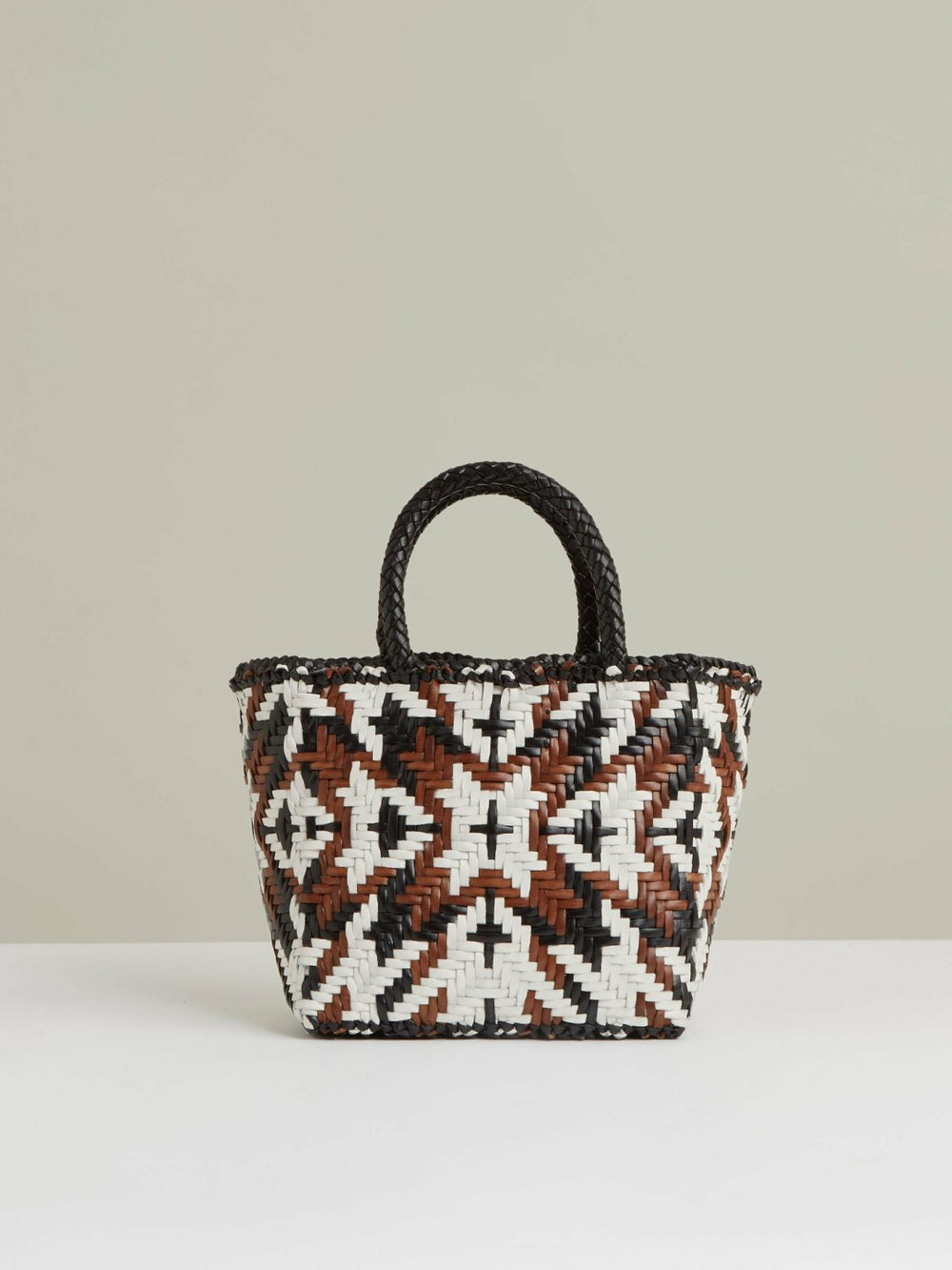 Small Leather Woven Tote Bag Tan/White/Black | Women