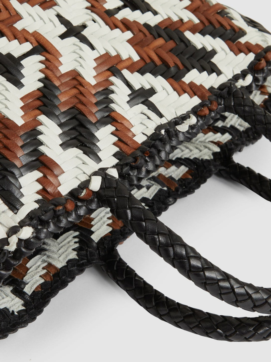 Small Leather Woven Tote Bag Tan/White/Black | Women