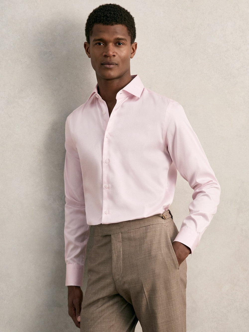 Regular Fit Cotton Sateen Shirt Pink | Men